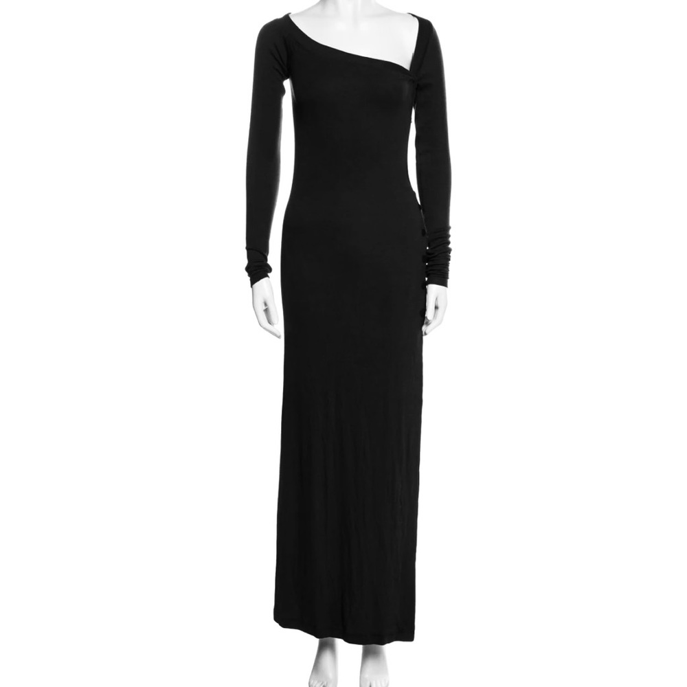 ALIX NYC Ribbed Modal Asymmetric Neckline Black Maxi Dress NEW - S